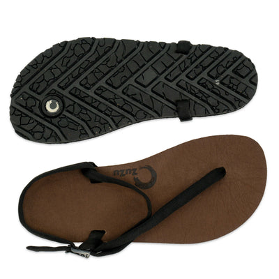 ZuZu Groove barefoot sandals featuring a vegan leather footbed replaceable recycled black straps perfect for everyday barefoot -Top view