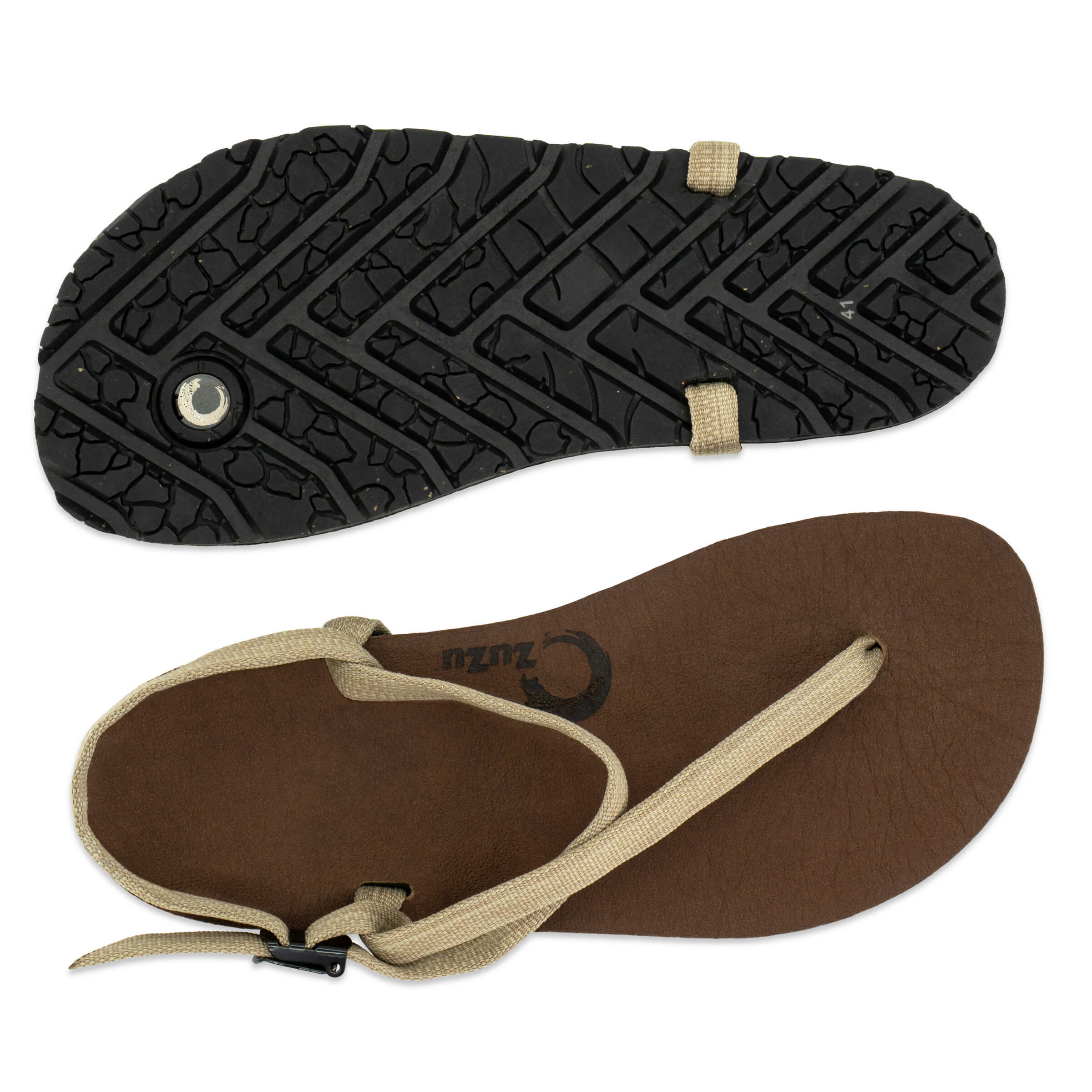 ZuZu Groove barefoot sandals featuring a vegan leather footbed replaceable recycled desert sand straps perfect for everyday barefoot -Top view